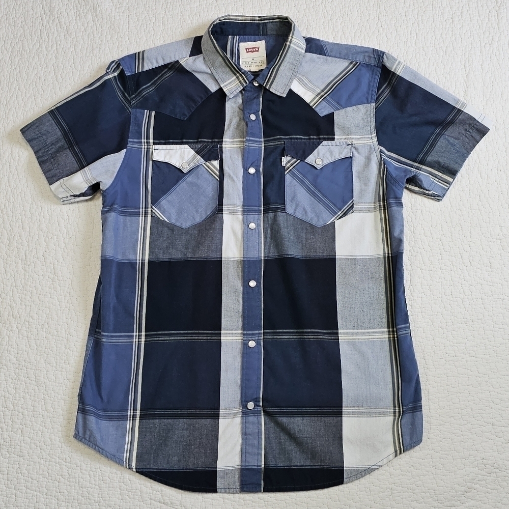 Levi's Western Blue Plaid Pearl Snap-Button T-Shirt